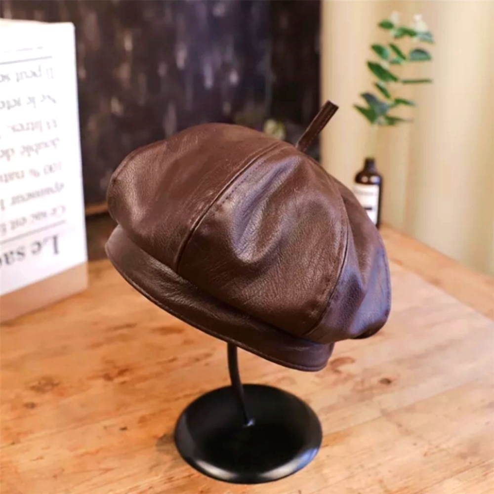 French PU Leather Hat Berret for Woman